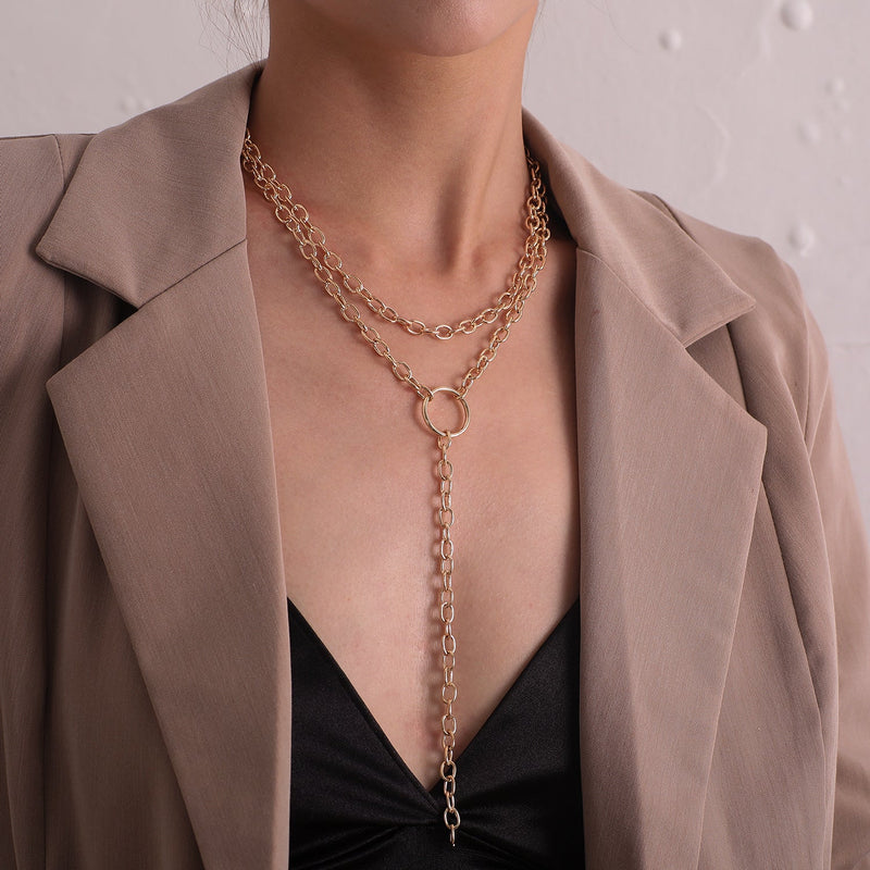 Punk Exaggerated Long Ring Multi-layer Necklace