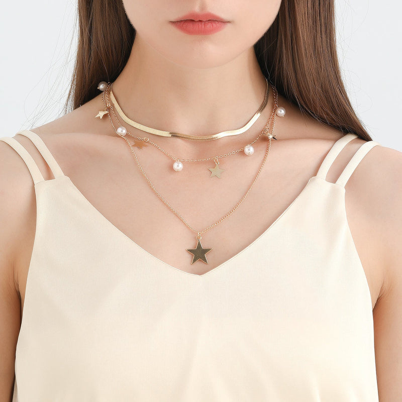 Layer Blade Chain Star Fashion Beaded Necklaces