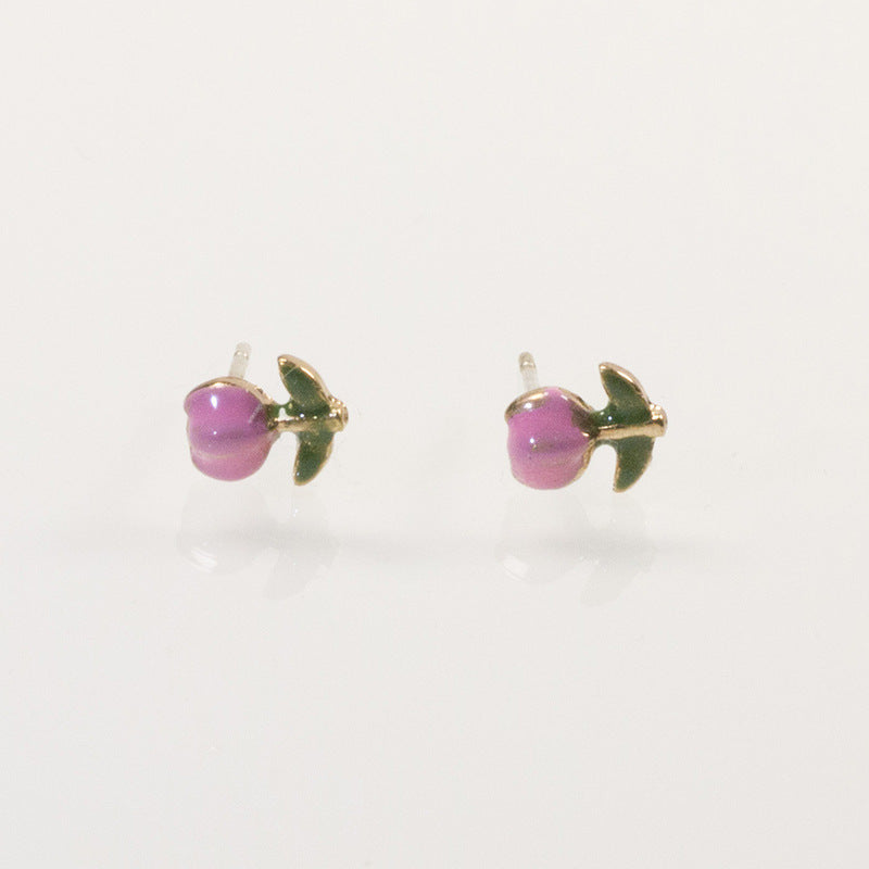 Enamel Tulips Flower Stud Earrings