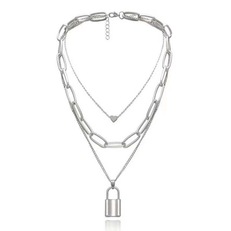 Multi-layer Chain Heart Lock Shaped Pendant Necklace
