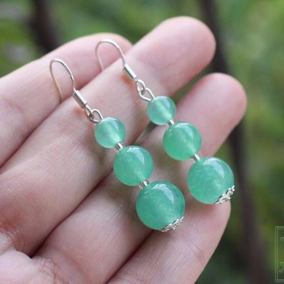 Round Nature Stone agate Bead Dangle Earrings