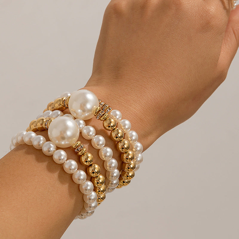Exaggerated Pearl Stack Bracelet Set