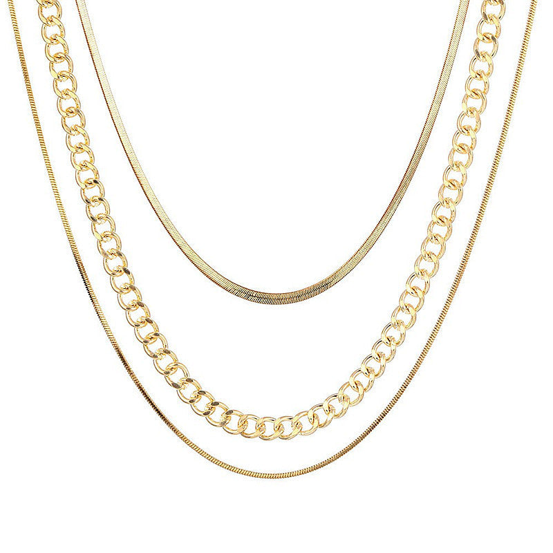 Women Fashion Simple Gold Chains Necklace Multi Layer Choker