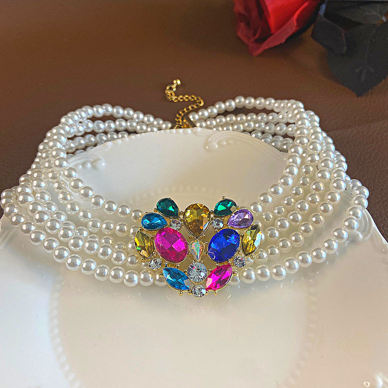 Exaggerated Crystal Colorful Large Heart Pearl Necklace