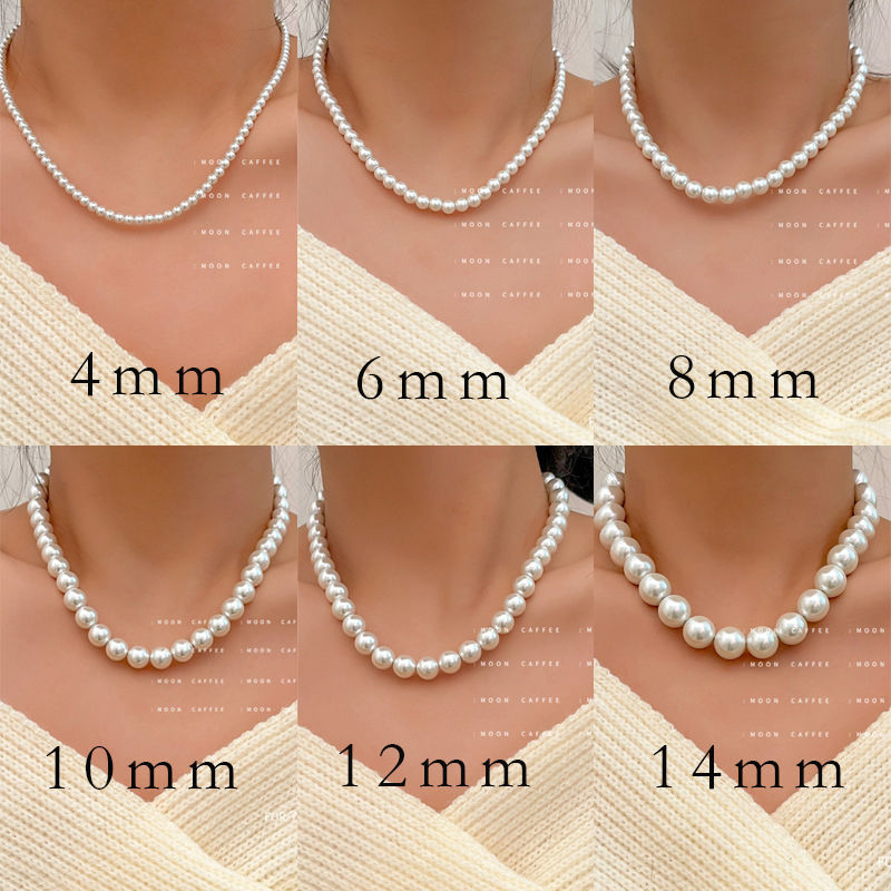 4mm 6mm 8mm 10mm 12mm 14mm White Glass Pearl Necklace for Women
