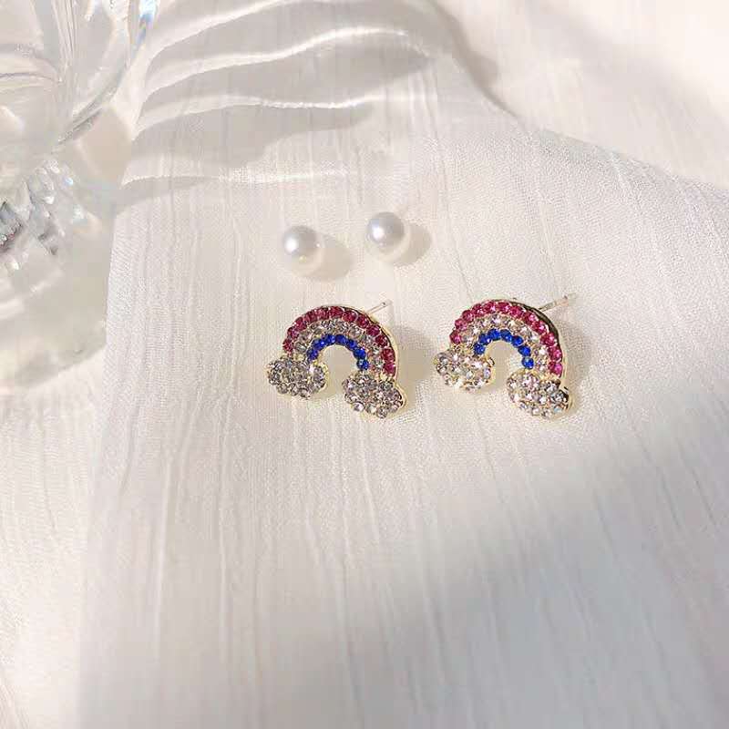 Colorful Rhinestone Rainbow Stud Earring
