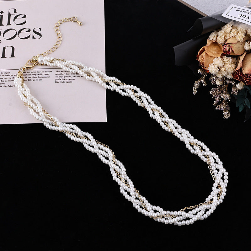 Multi layers women choker Pearl Necklace Round Twisted