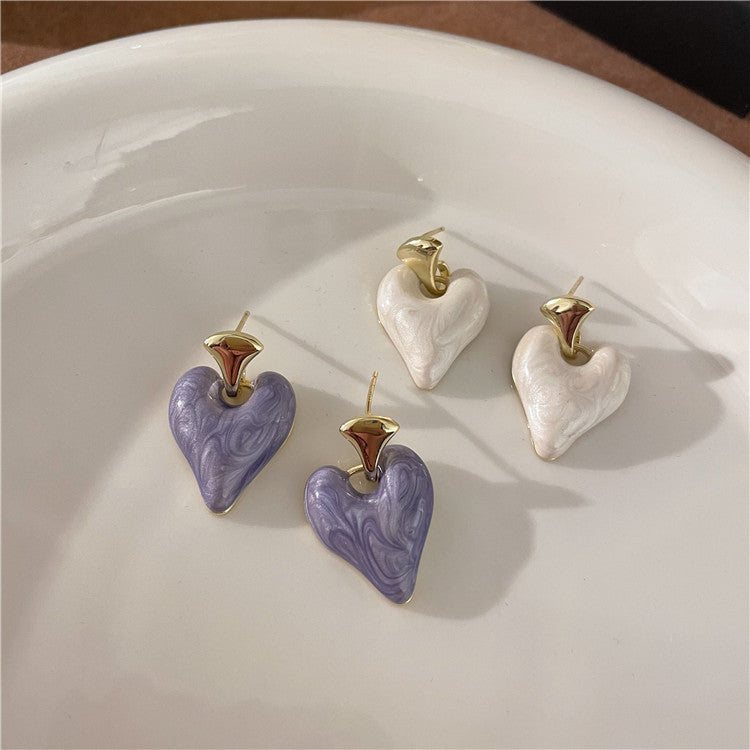 Enamel Heart Drop Earrings for Women