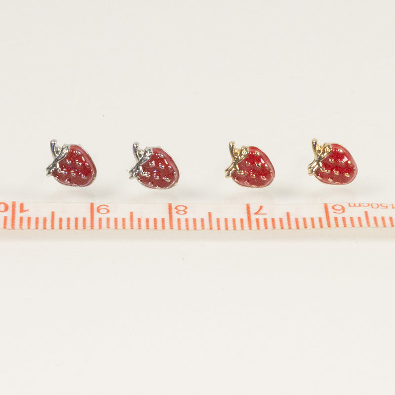 Cute Red Strawberry Fruit Stud Earrings
