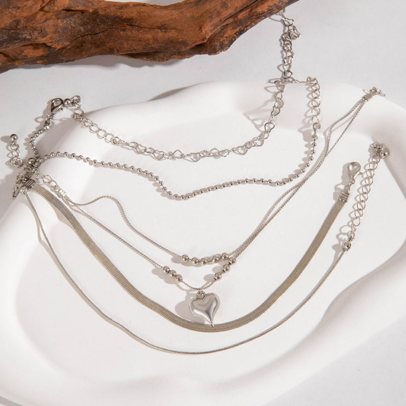 Heart Love Beaded Punk Chain Anklet Set