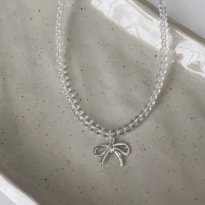 Bow Clear Glass Beaded Necklace