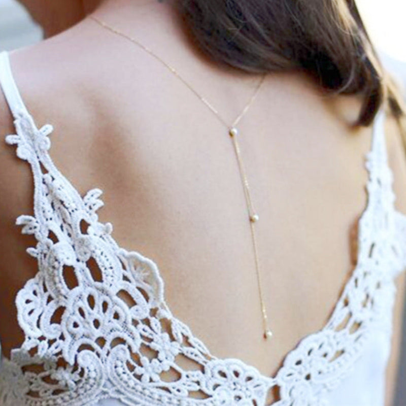 Sexy Bridal Back Pearl Drop Necklace