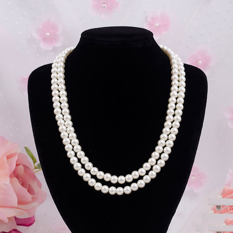 Double Layered Glass Pearl Statement Necklace Wedding Bride