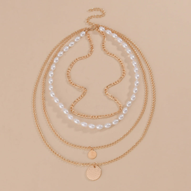 Boho Jewelry White Pearl Multi Layer Necklace
