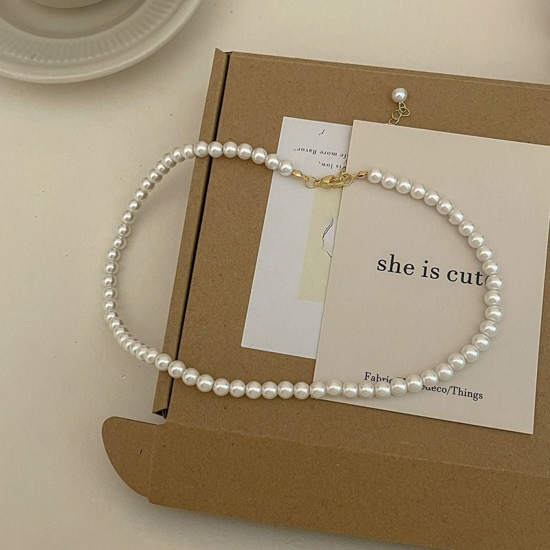 4mm 6mm 8mm 10mm 12mm 14mm White Glass Pearl Necklace for Women