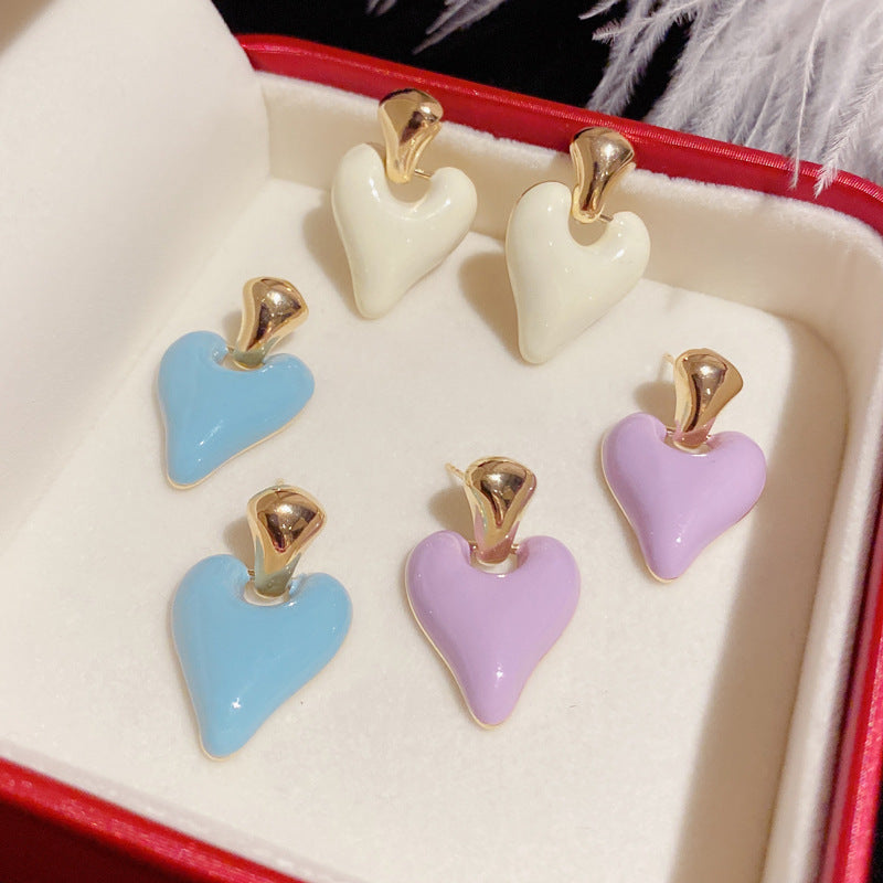 Enamel Glaze Heart Drop Earrings
