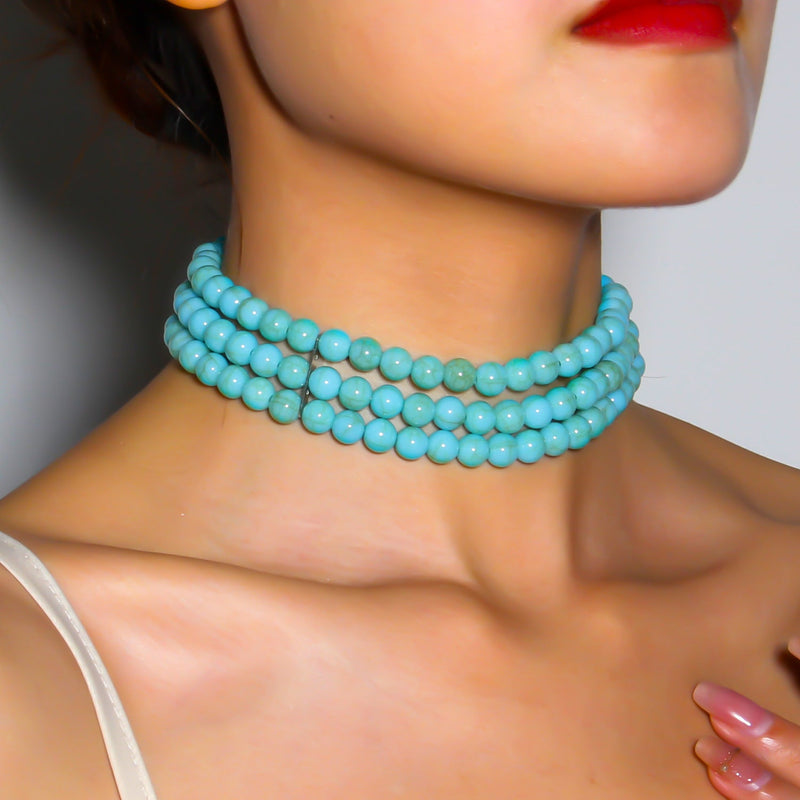 Multi-Layered Turquoise Stone Choker Necklaces