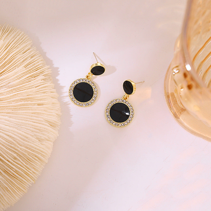 Black Round Rhinestone Earrings