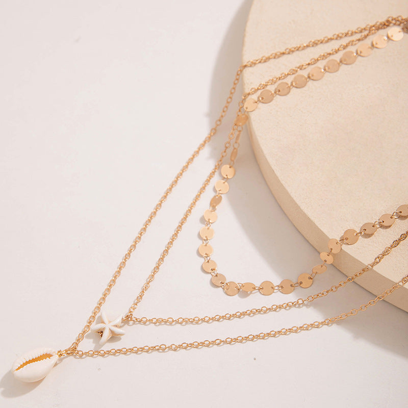 Multi Layer Chain Shell Choker Pendant Necklace