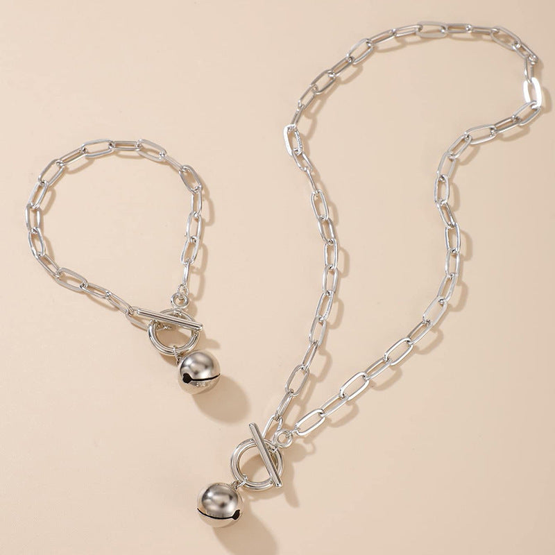 Paperclip Chain Ball Pendant Choker Necklace Set