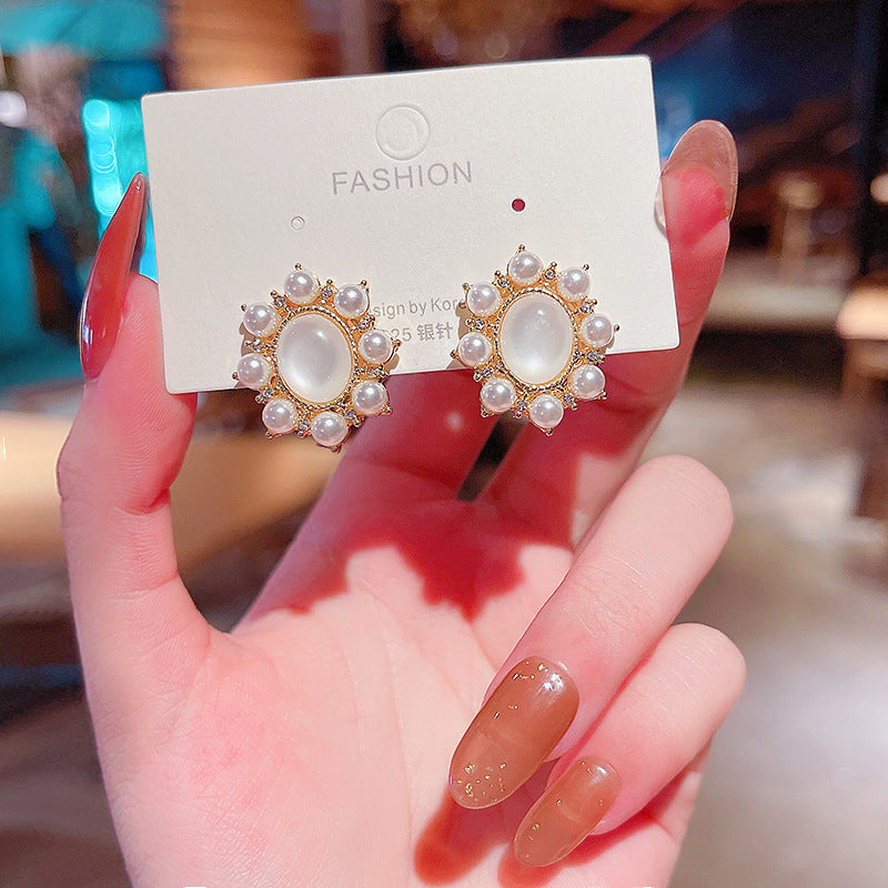 Opal Pearl Oval Geometric Earrings