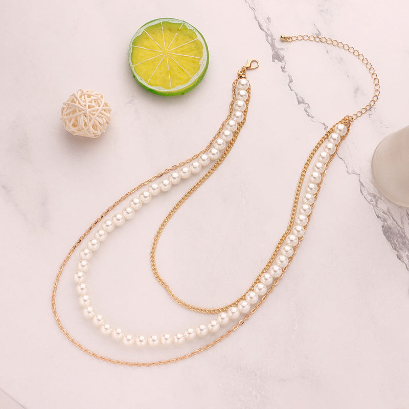 Layer Pearl Chain Choker Necklace Vintage