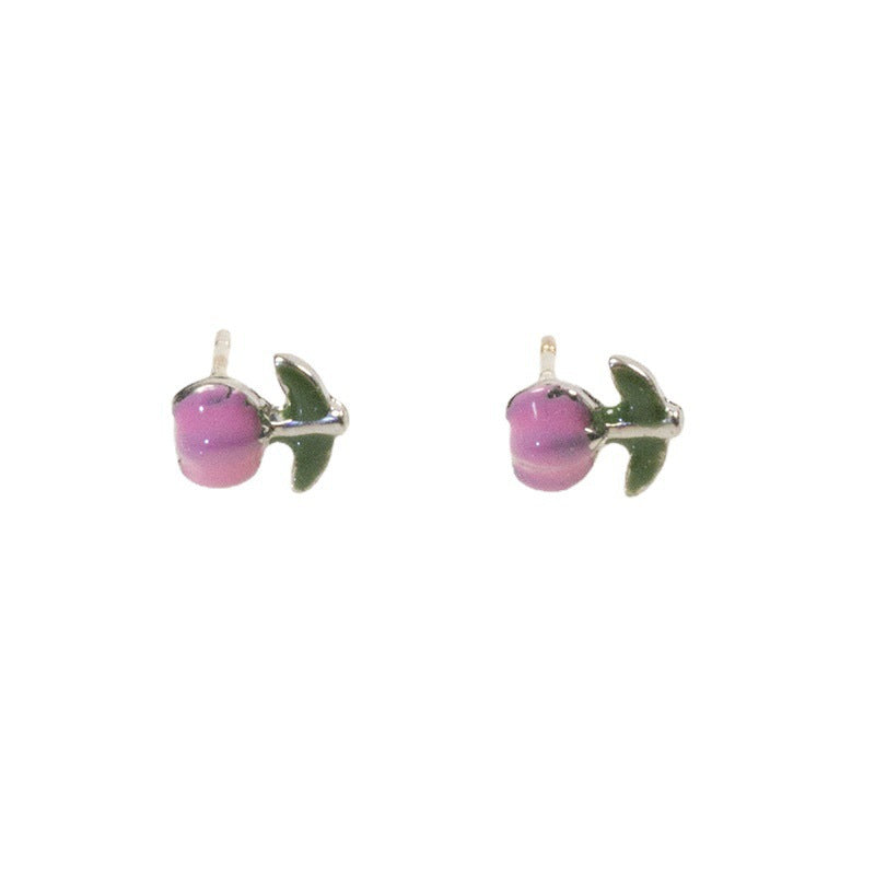 Enamel Tulips Flower Stud Earrings