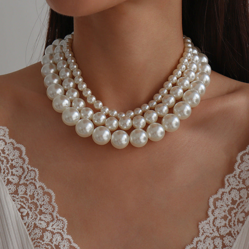 Big Pearl Beaded Choker Necklaces Collar for Women
