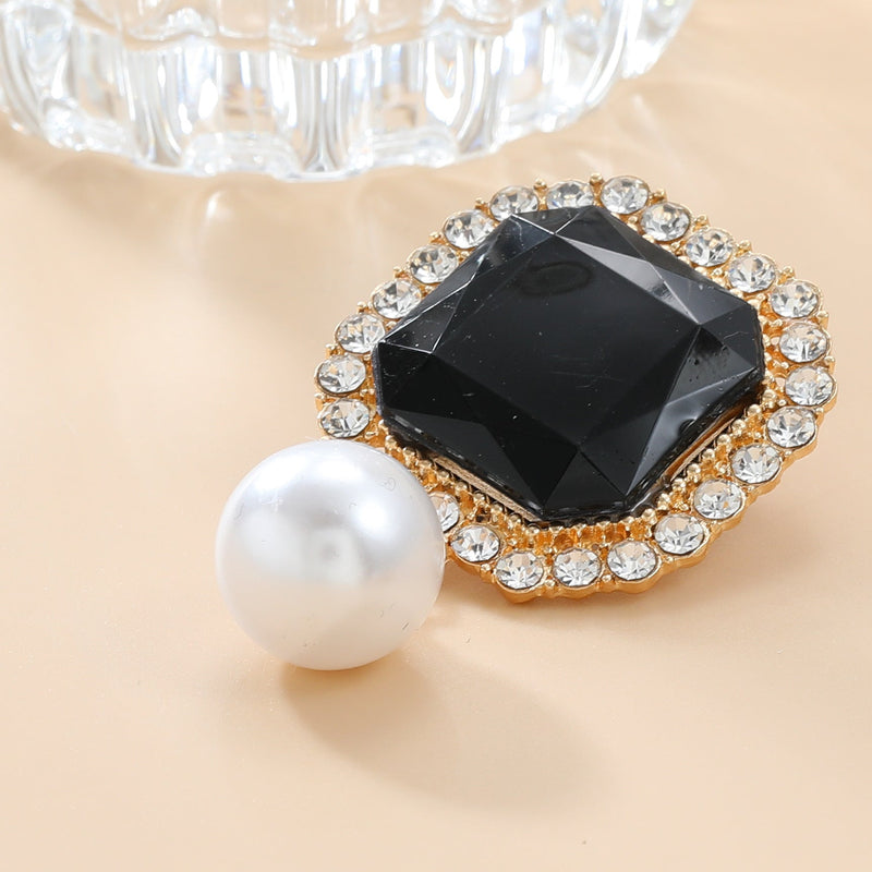 Square Rhinestone Simple Pearl Drop Earring