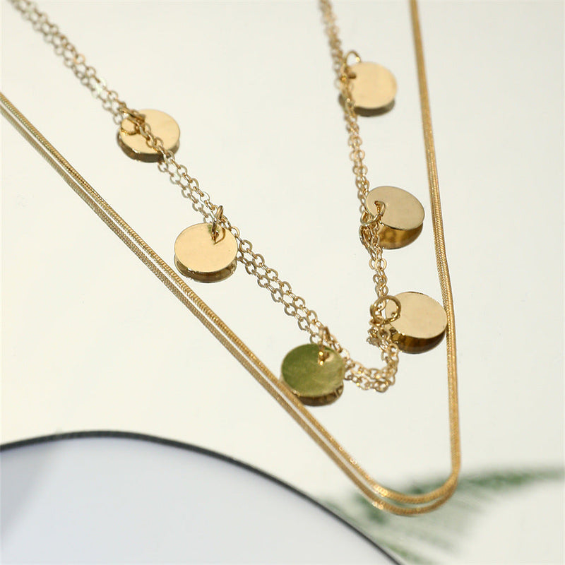 Layered Chain Multi Coin Pendant Necklace