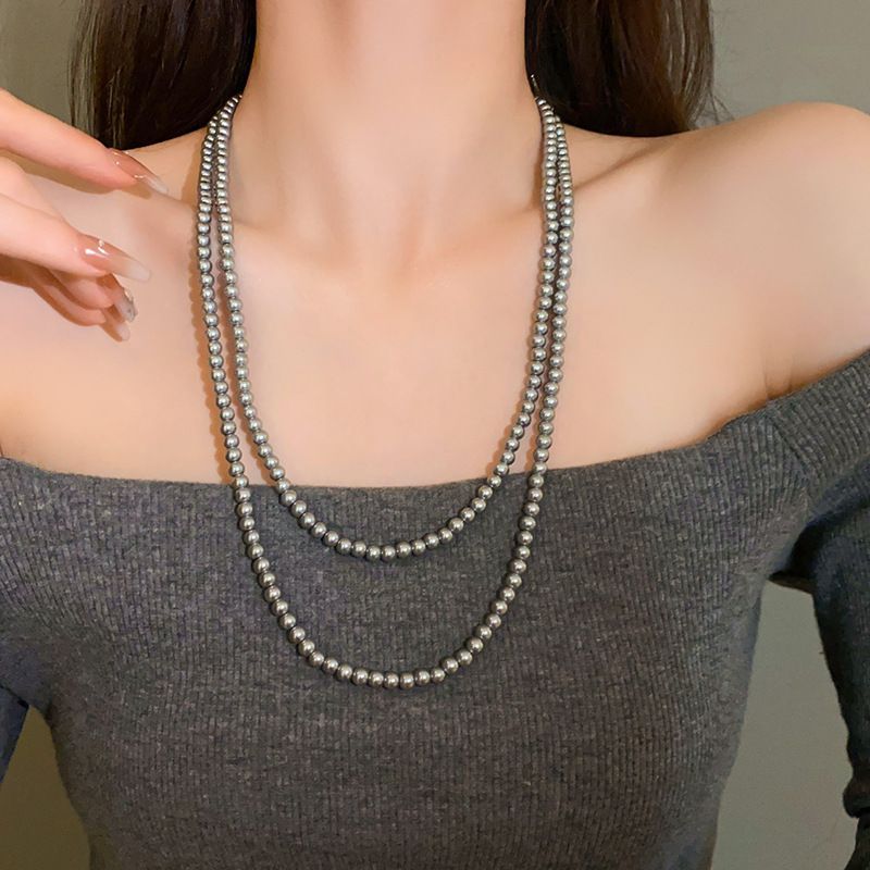 Gray Long Multi-layered Grey Pearl Necklace for Women