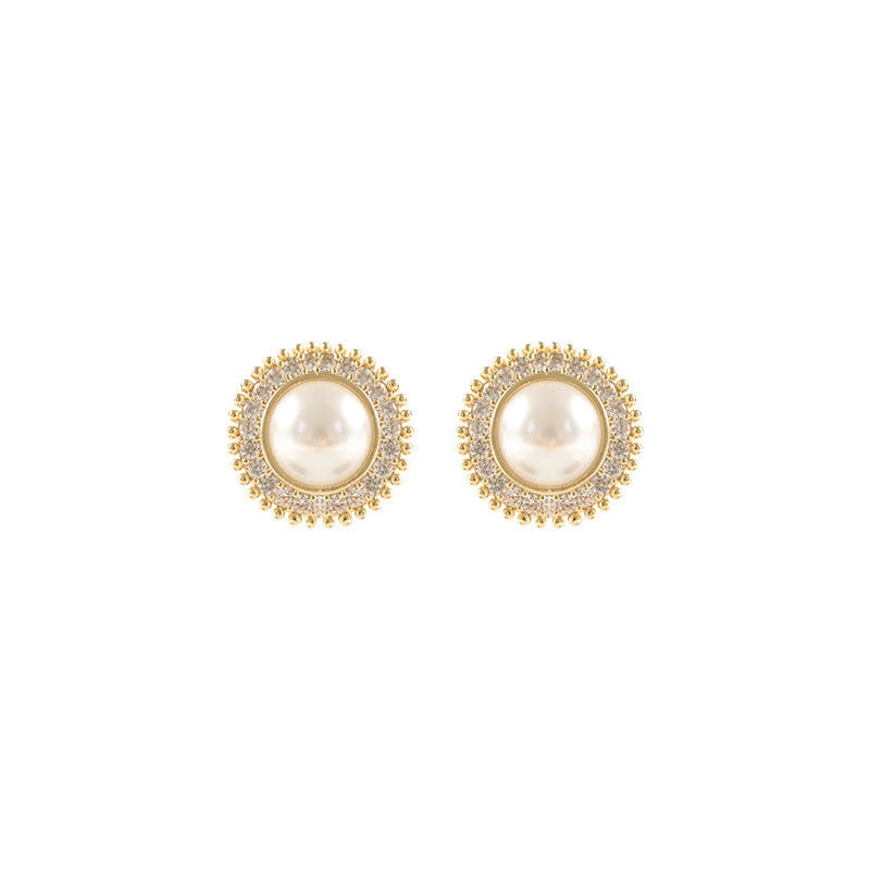 Elegant Round Rhinestone Pearl Stud Earrings