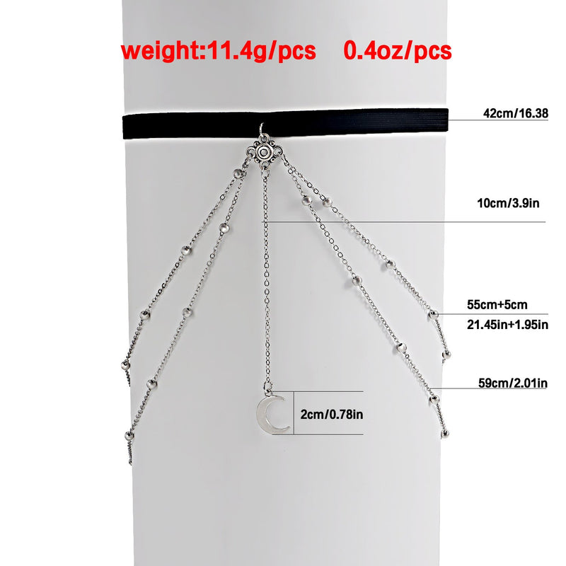 Sexy Elastic Double Layer Bead Body Metal Crescent Pendant Tassel Thigh Chain