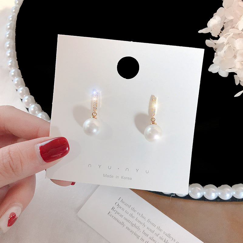 Dangle Drop Pearl Stud Earrings