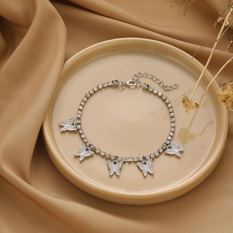 butterfly Anklet Summer Beach Girls Fashion Rhinestone Chain Foot Jewelry