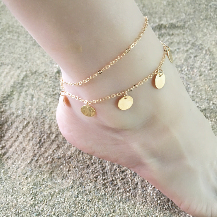 Women Summer Fashion Disc Coin Pendant Ankle Chain Foot Jewelry