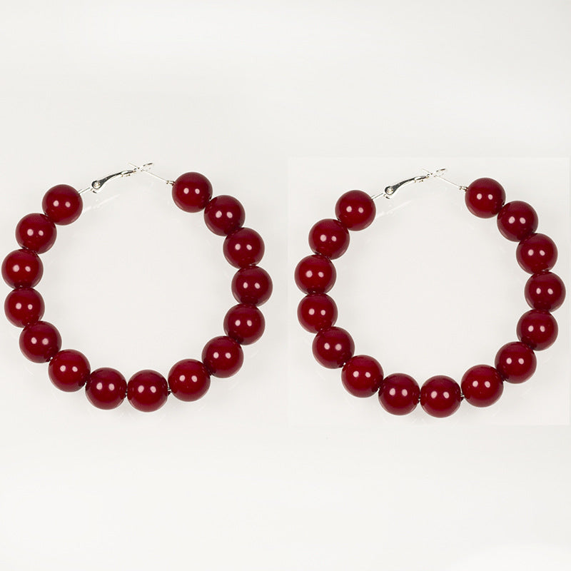 Round Pearl Bead Hoop Earrings