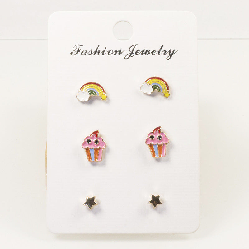 Rainbow ice cream star earrings set