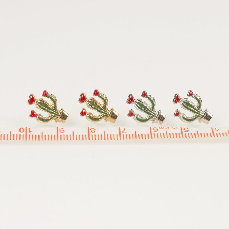 Green Cactus Enamel Stud Earrings