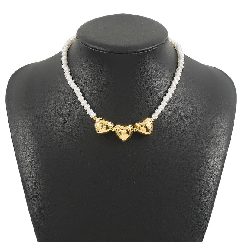 Pearl Beaded Necklace love Pendant