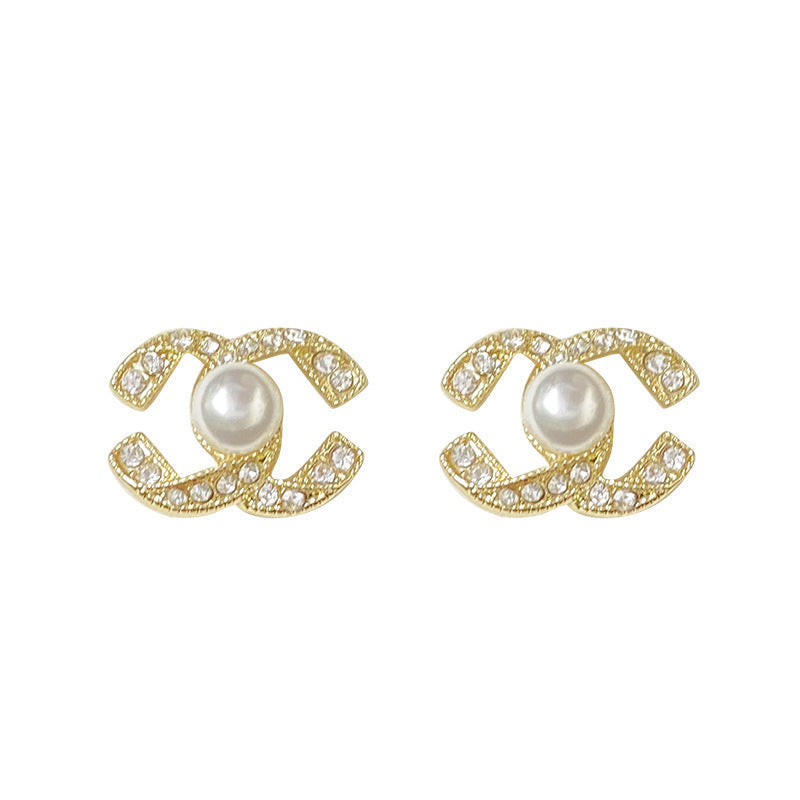 Double C Pearl Earrings Elegant Earrings