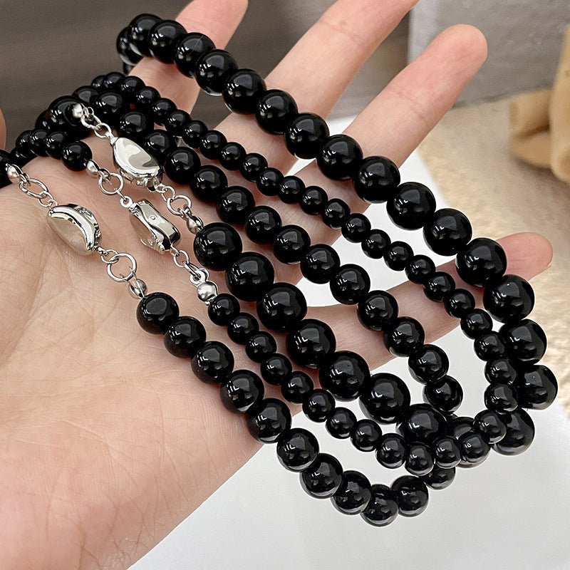 Black Glass Round Beads Necklaces