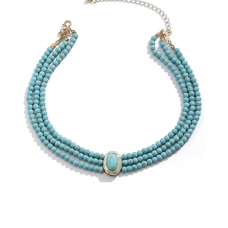 Geometric Beaded Necklace Simple Turquoise Multi-layer