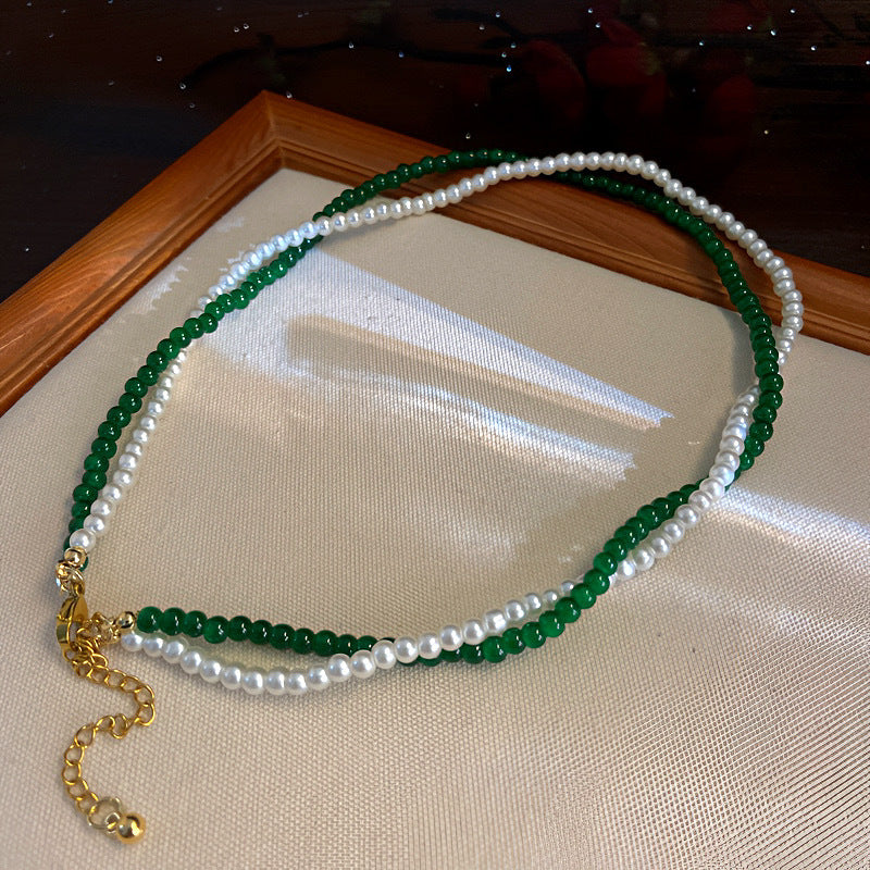 Double-Layer Twisted Glass Bead Necklace for Women