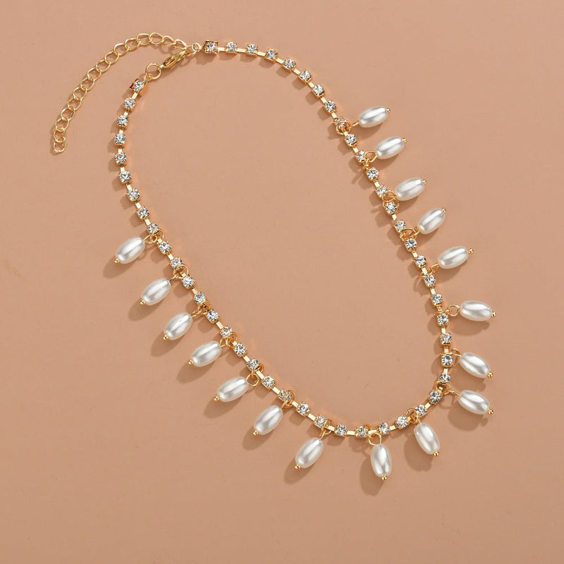 Elegant Faux Pearl Pendant Necklaces Rhinestone