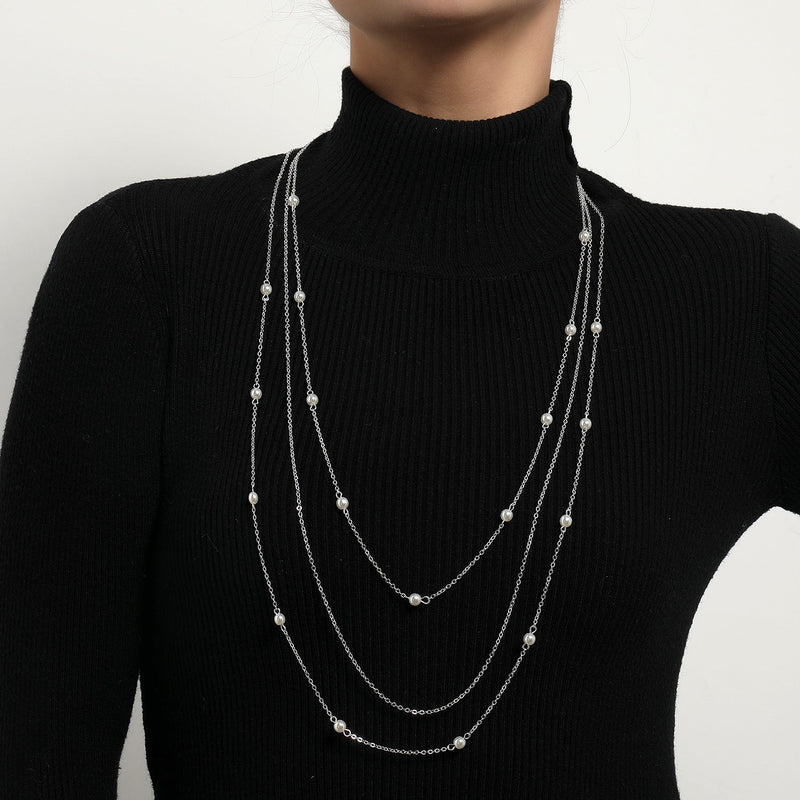 Multi Layer Pearl Necklace Choker Jewelry Long Chain Necklaces