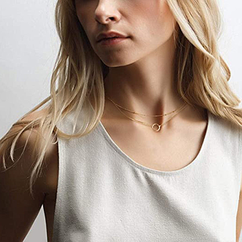 Simple Circle Double Layer Necklace Bead Chain