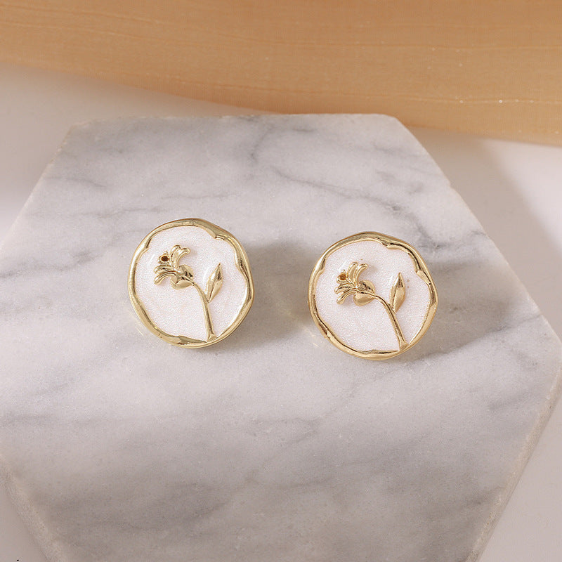 Flower Round Stud Earrings