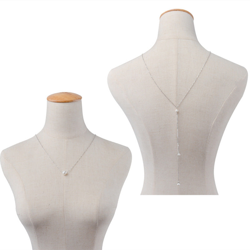 Sexy Bridal Back Pearl Drop Necklace