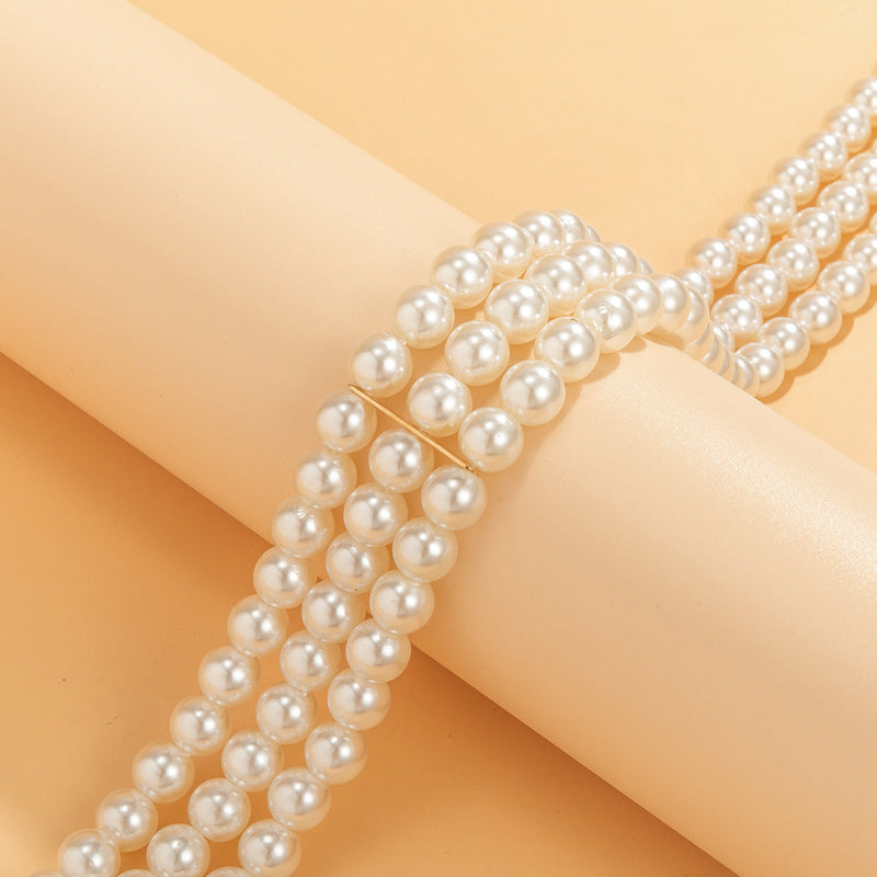 Boho Vintage Pearl Necklace Multi-Strands round Pearl Choker